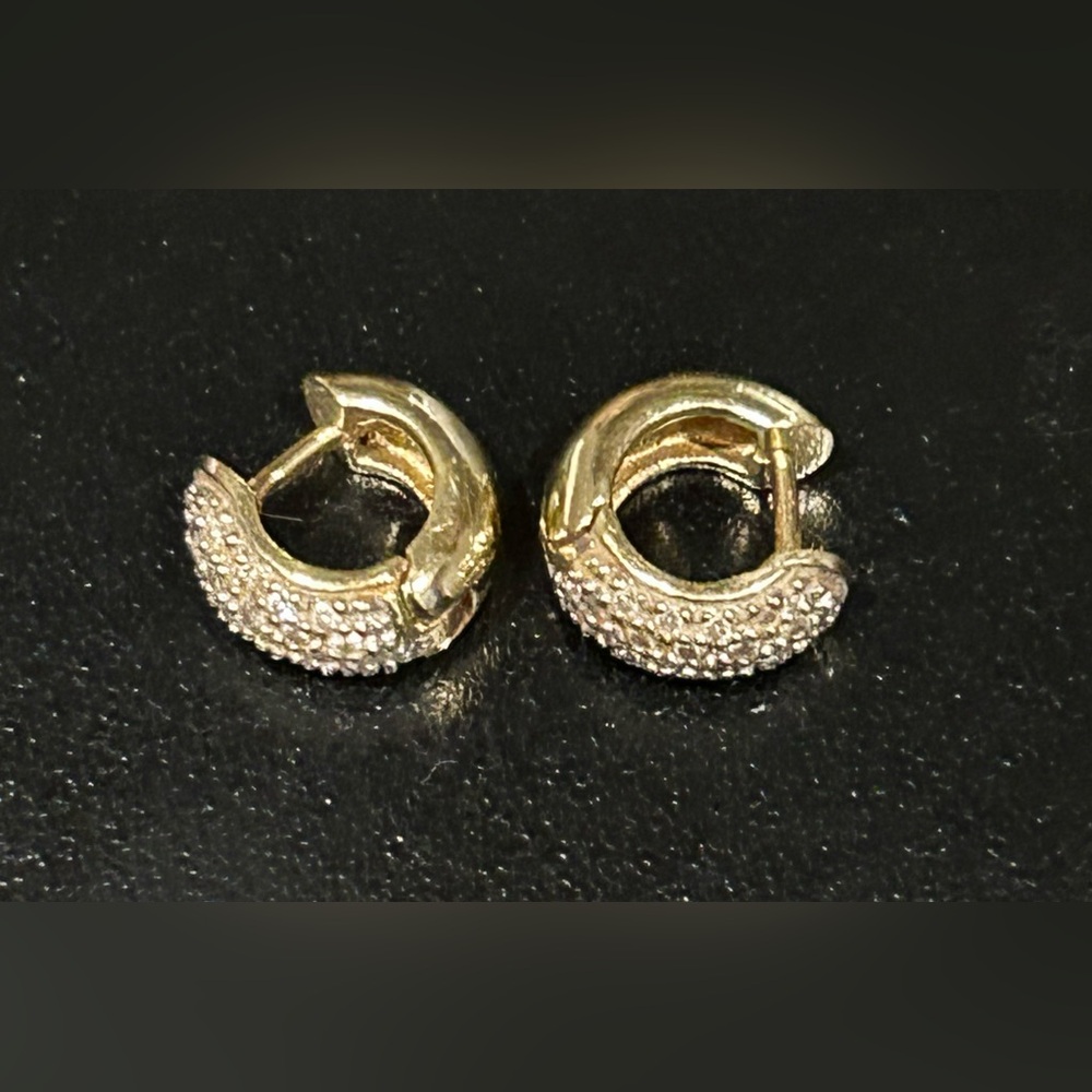 18 Karat Gold and Pave Diamond Huggie Earrings - Picture 9 of 13